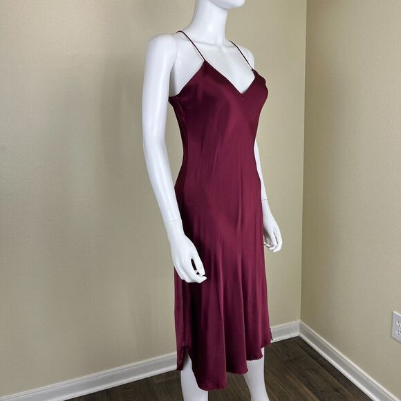 Nili Lotan Women Size M Burgundy Slip Silk Midi Cami Slip Dress Chemise Pullover - Picture 6 of 15